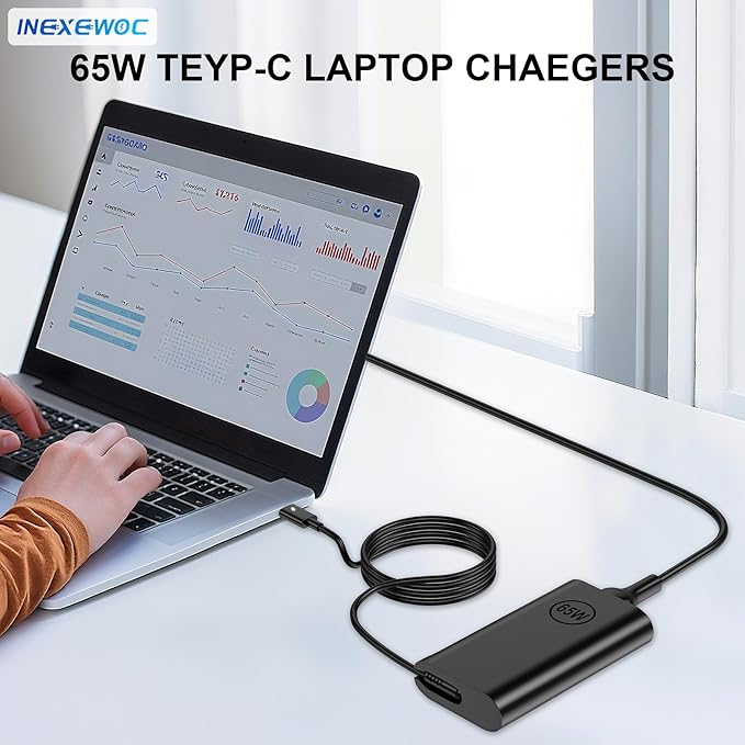 65W Watt USB Type C Laptop Charger Compatible with Dell Latitude 5420 5440 5520 5430 5450 5540 5550 7420 7440 7430 9250 XPS 12 13 9250 9350 9380 9370 9360 Chromebook 3100 Power Cord Adapter