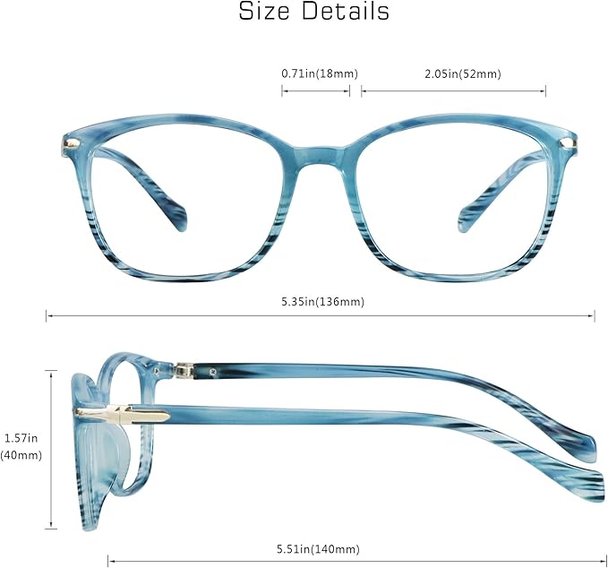 VisionGlobal Blue Light Blocking Glasses for Women Men, Stylish Square Frame(Slate Blue,No Magnification)