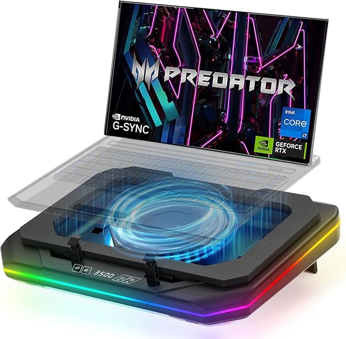 Cooling Pad for Acer Predator Helios 700 PH717 71 Gaming Laptop,Cooler with Powerful Turbo Cooling Fan Can Fast Cooling CPU+GPU 40°C,Variable Speed,6 RGB Light Mode,Touch Control,LCD Screen
