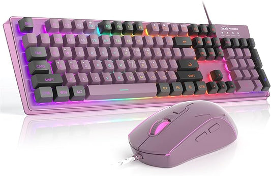 Gaming Keyboard and Mouse Combo, K1 RGB LED Backlit Keyboard with 104 Key Computer PC Gaming Keyboard for PC/Laptop (Blackcurrant)