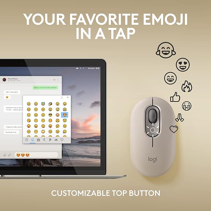 Logitech POP Mouse, Wireless Mouse with Customizable Emojis, SilentTouch Technology, Precision/Speed Scroll, Compact Design, Bluetooth, Multi-Device, OS Compatible - Mist