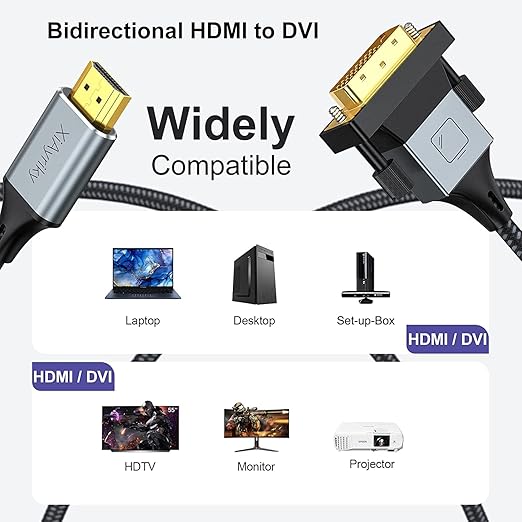 HDMI to DVI Adapter Cable 10-Pack, Bidirectional DVI to HDMI Cord Adapter Male to Male Support 1080P, 3D Comupter,Monitor,Game Console (10, Grey)