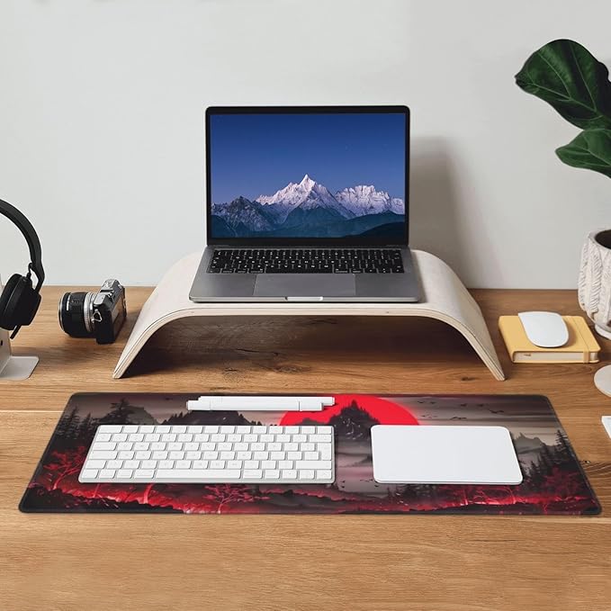 Extended Gaming Mouse Pad, Large Desk Mat XL Anime Mouse Pad Waterproof with Stitched Edges, Non-Slip Desktop Pad for Home and Office, Level Up Your 31.5x11.8 Inch (Darkness Red Moon2)