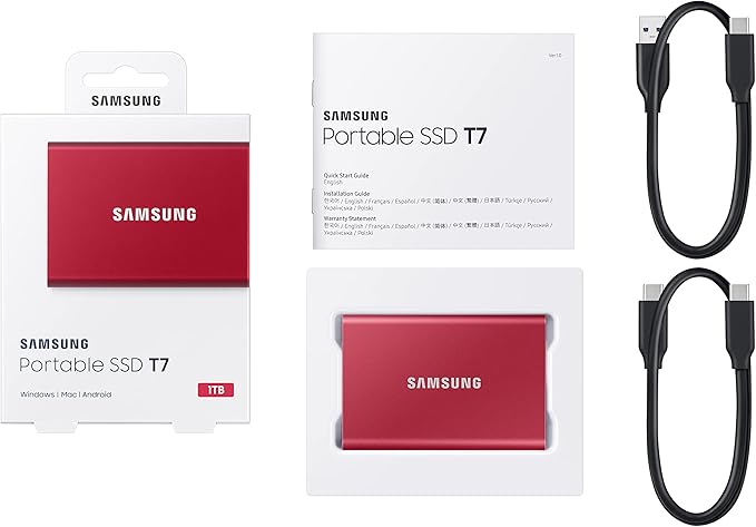 SAMSUNG T7 Portable SSD, 1TB External Solid State Drive, Speeds Up to 1,050MB/s, USB 3.2 Gen 2, Reliable Storage for Gaming, Students, Professionals, MU-PC1T0R/AM, Red