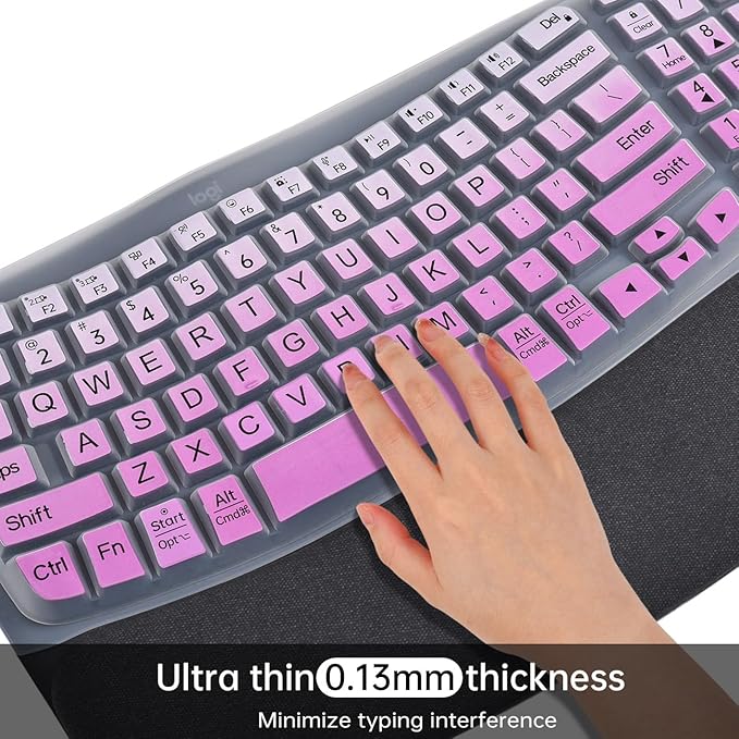 Large Print Keyboard Cover Skin for Logitech Wave Keys MK670 Combo Keyboard Skin, Logitech Wave Keys Wireless Ergonomic Keyboard Cover Protector Skin Accessories, Ombre Purple