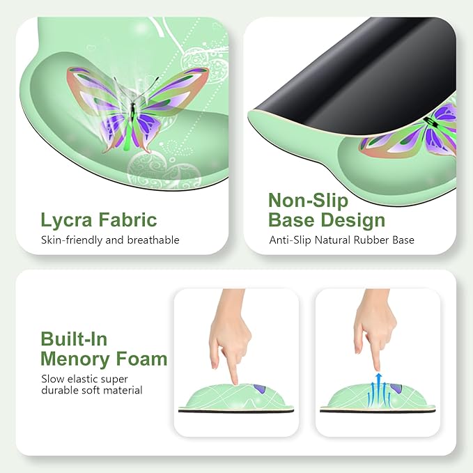 Mint Green Butterflies Florals Mouse Pad, XXL Large Desk Mat Extended Reading Desk pad, 4PCS Non-Slip Rubber Base Computer Big Mousepads for Work, Game, Office, Home Decor Cute Girls Woemn Gifts