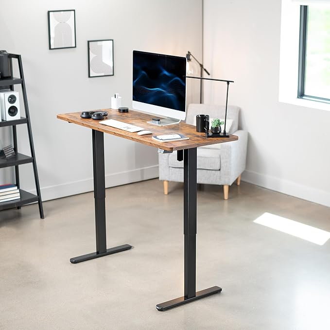 VIVO Electric 60 x 24 inch Stand Up Desk, Height Adjustable, Rustic Vintage Brown Top Black Frame, Home and Office Furniture Sets, DESK-KIT-B06N
