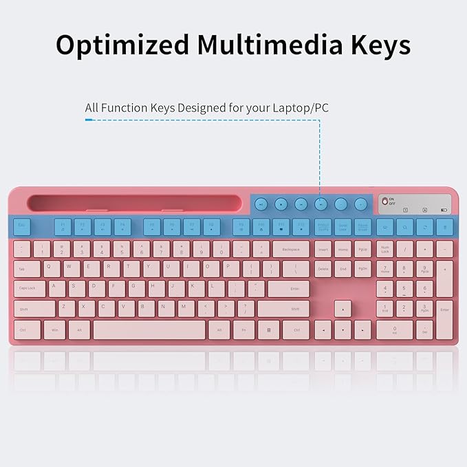 Wireless Keyboard and Mouse Combo, MARVO 2.4G Ergonomic Wireless Computer Keyboard with Phone Tablet Holder, Silent Mouse with 6 Button, Compatible with MacBook, Windows (Sakura Pink)