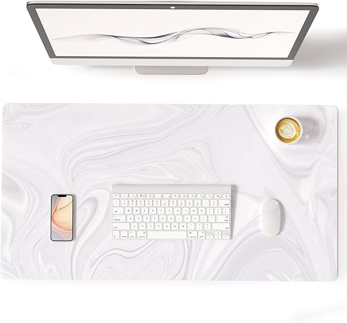 Colorful Star White Marble Large Mouse Pad, Waterproof Office Desk Mat, Non-Slip Computer Gaming Mouse Pad, XXL PC Laptop Protector Pads, PU Leather Desk Writing Pads for Office Home, 31.5" x 15.7"