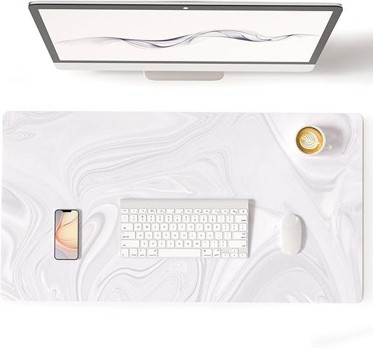 Colorful Star White Marble Large Mouse Pad, Waterproof Office Desk Mat, Non-Slip Computer Gaming Mouse Pad, XXL PC Laptop Protector Pads, PU Leather Desk Writing Pads for Office Home, 31.5" x 15.7"