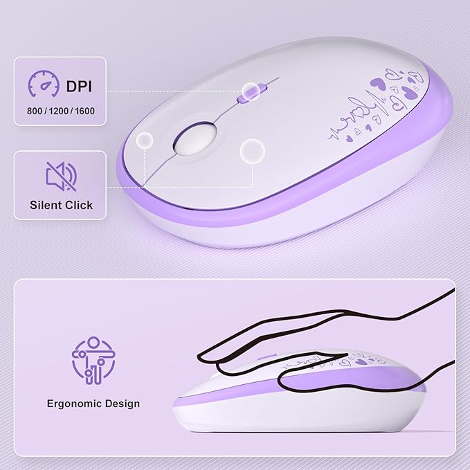 MOFII Wireless Keyboard and Mouse Combo, Cute Colorful Full Size Keyboard and Adjustable Mouse, 2.4GHz Retro Typewriter Keyboard and Mouse Set for PC/Desktop/Laptop/Windows (Purple Colorful)