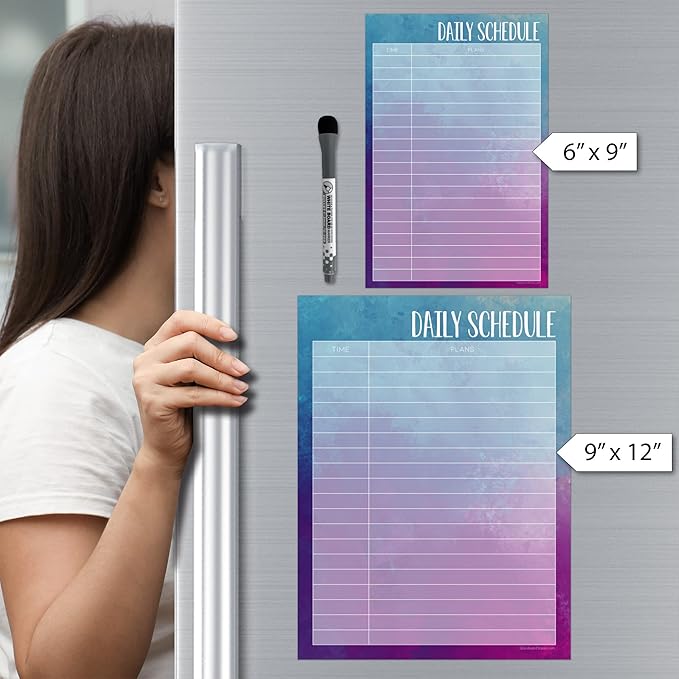 Dry Erase Daily Schedule Planner Sticker Decal by Glassboard Studio | Removable & Reusable | Magnetic Fine-Tip Marker Included (6 x 9 inches, Watercolor)