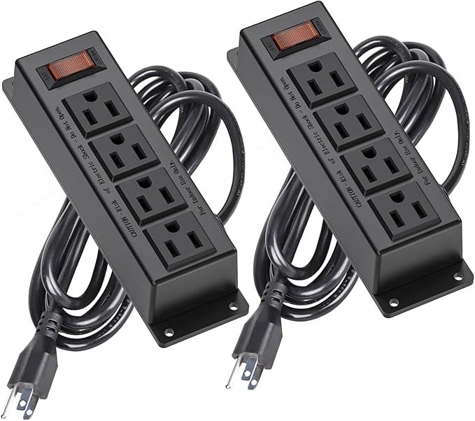 2 Packs Mountable Power Strip with 4 Outlet, Wall Mount Under Desk Power Strip with 10ft Cord, Flat Plug Power Socket for Home, Office, Industrial, Black 2PCS Power Strips