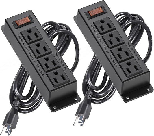 2 Packs Mountable Power Strip with 4 Outlet, Wall Mount Under Desk Power Strip with 10ft Cord, Flat Plug Power Socket for Home, Office, Industrial, Black 2PCS Power Strips