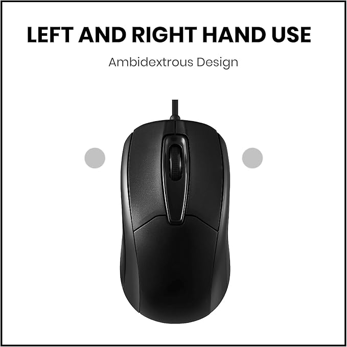 Perixx PERIMICE-209 3 Button USB Wired Mouse - Optical - 1000 DPI - 5.9 Ft Cable - Black