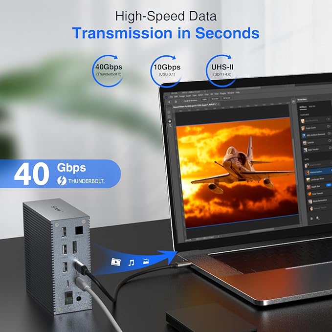 Tiergrade Thunderbolt 3 Dock, 18-in-1 Thunderbolt 3 USB C Docking Station with 8K DP, 1 Gbps Ethernet, USB-A 10Gbps, USB-C 3.2, SD/TF, Audio, Optical Out