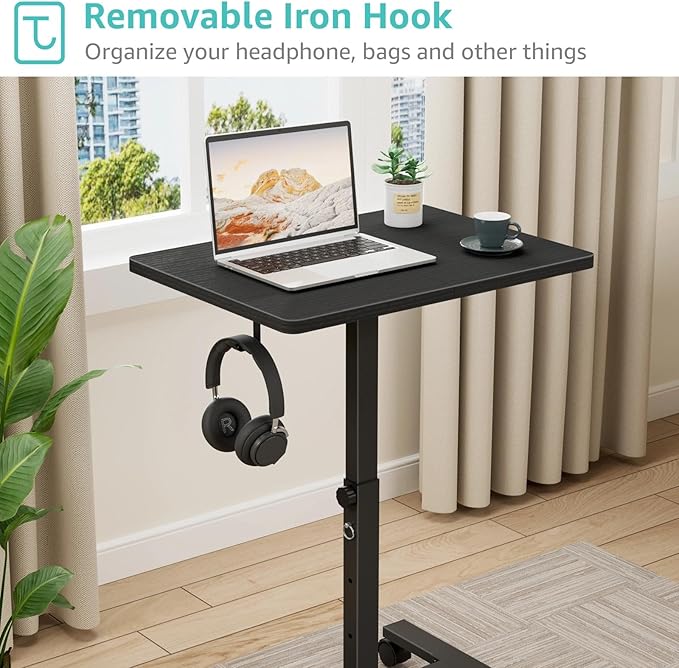 Small Portable Standing Rolling Desk - 24 Inch Mobile Sit Stand Desk Adjustable Height with Wheels for Small Spaces Home Office, Kids Couch Laptop Desks Side End Table, Black