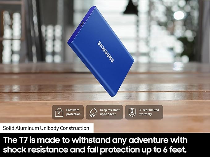 Samsung T7 Portable SSD, 2TB External Solid State Drive, Speeds Up to 1,050MB/s, USB 3.2 Gen 2, Reliable Storage for Gaming, Students, Professionals, MU-PC2T0T/AM, Gray