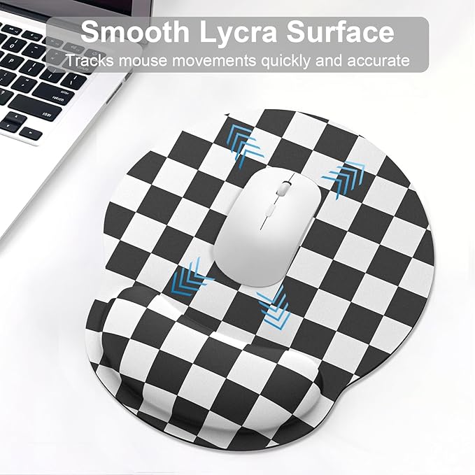Ergonomic Mouse Pad with Wrist Rest and Keyboard Wrist Rest, Mousepad and Keyboard Pad, Non-Slip Rubber Base, Pain Relief, Mouse Pad with Wrist Support for Gaming, Computer, Office, Black Checkered