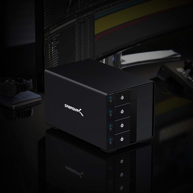 SABRENT 4-Bay USB 3.2 Gen 2 SATA Docking Station for 3.5” HDD/SSD, 10Gbps USB-C DAS, Tray-Less Hot-Swap, Aluminum Enclosure with Cooling Fan, Individual Power Switches, No RAID (DS-SC4B)
