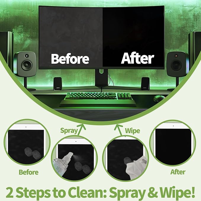 2 Pack Electronic Screen Cleaner Spray, Hatstart Cell Phone Touch Screens Cleaning for TV Laptop Computer Tablet PC LCD Flat Screens and Car Display, Compatible with iPhone iPad MacBook Pro, Green