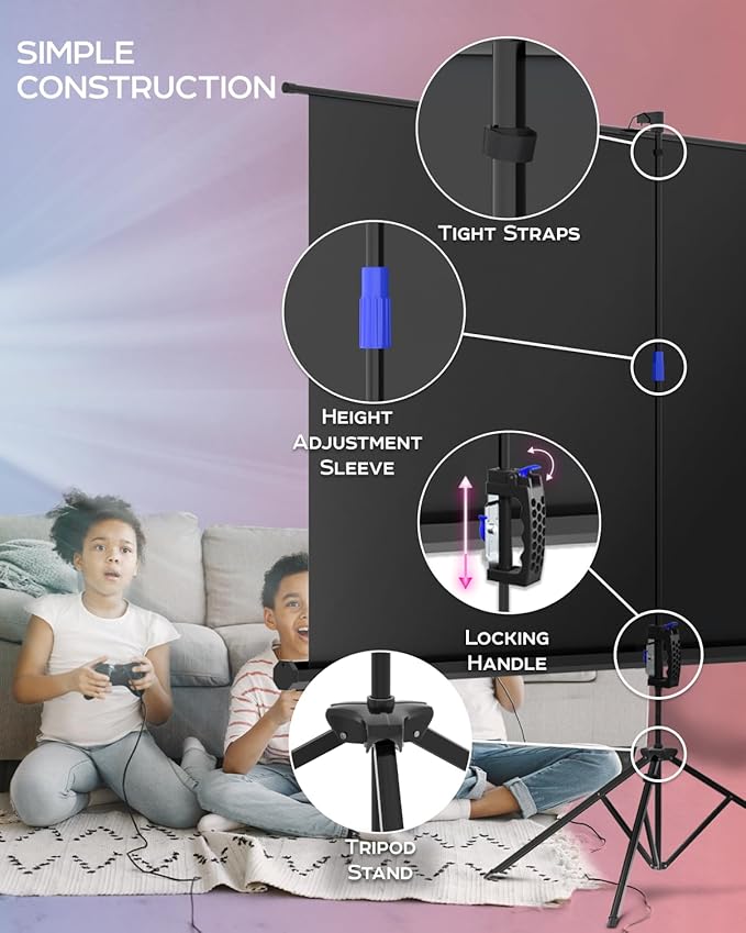 100 Inch Indoor and Outdoor Projector Screen with Stand for Movies or Presentations - HD Premium 16:9 Folding Free Tripod Screen with Carry Bag and Straps, Matte