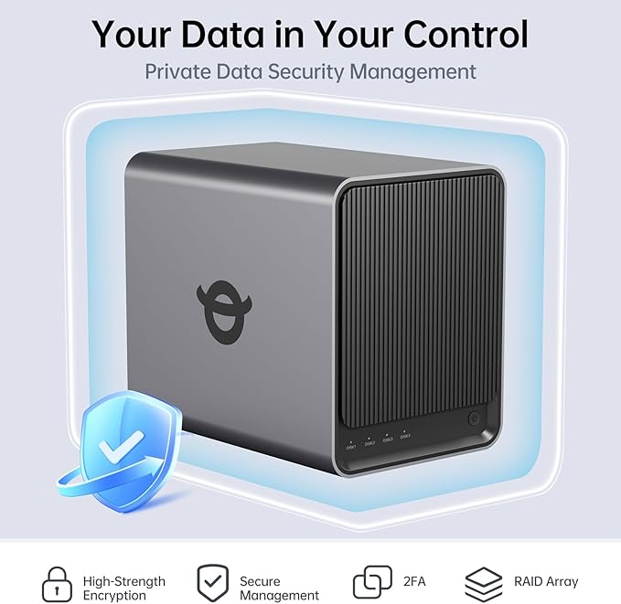 Yxk Zero1 4-Bay Desktop NAS, Intel N100 Quad-Core CPU, User-Friendly Home NAS Storage, Support 120TB (Diskless), 8GB RAM, Remote Access, 2 * 2.5GbE, 4K HDMI, Network Attached Storage