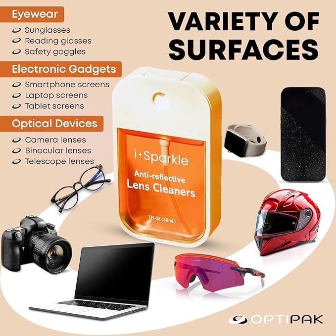 I-Sparkle Anti-Reflective Lens Cleaner Spray kit | (2x) 1.35oz Glasses Cleaner Spray + (2x) Microfiber Cloth for Eyeglasses, Sunglasses, Lenses, Screens and Camera Cleaning Kit (4 Piece Set)