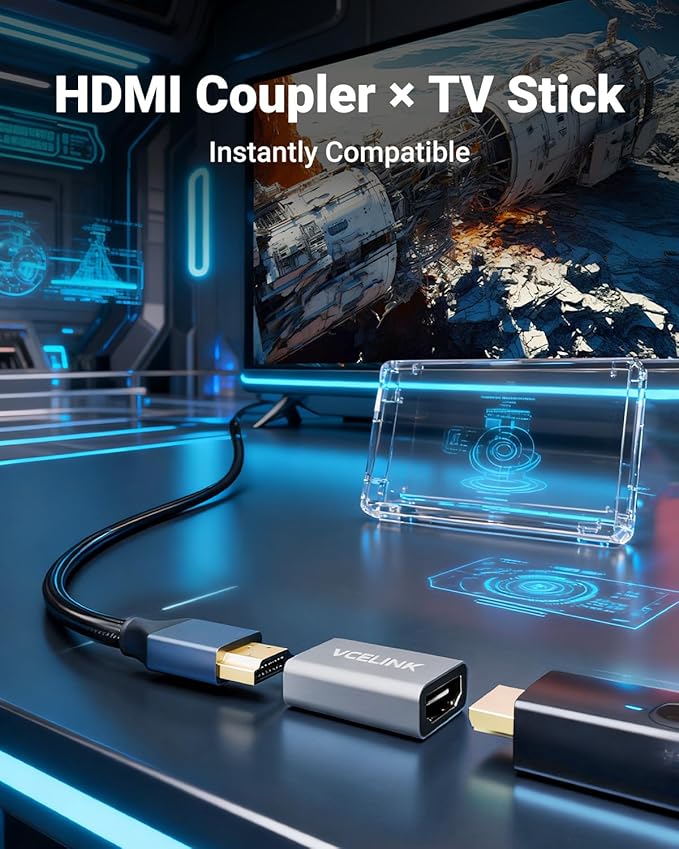 VCELINK HDMI Coupler 8K, HDMI 2.1 Female to Female Extension Adapter to Extend 2 Short Cables, Support 8K@60Hz / 4K@120Hz 120UHD, 3D, HDR, ARC Compatible with Laptop, PC, Monitor, Roku TV, 2 Pack