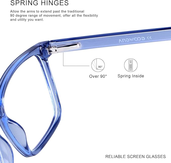 ANDWOOD Blue Light Blocking Glasses Men Women Computer Filter Large Frame Bluelight Blocker Anti Blue Ray Lightweight AR002