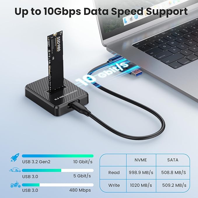 M.2 NVMe & SATA to USB C Docking Station, M2 SSD to USB A Reader Adapter for Both M.2 (M Key, B+M Key) NVMe NGFF SATA Dock, Size for 2280 2260 2242 2230 sata ssd Based SSD to USB Adapter 10Gbps