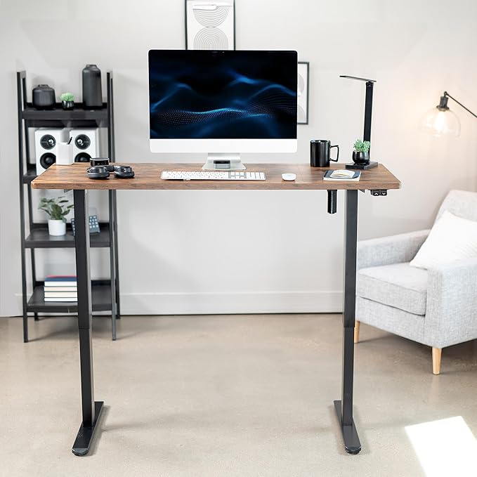 VIVO Electric 60 x 24 inch Stand Up Desk, Height Adjustable, Rustic Vintage Brown Top Black Frame, Home and Office Furniture Sets, DESK-KIT-B06N
