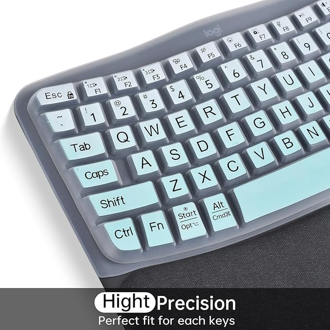 Large Print Keyboard Cover Skin for Logitech Wave Keys MK670 Combo Keyboard Skin, Logitech Wave Keys Wireless Ergonomic Keyboards Cover Protector Skins Accessories, Ombre Mint