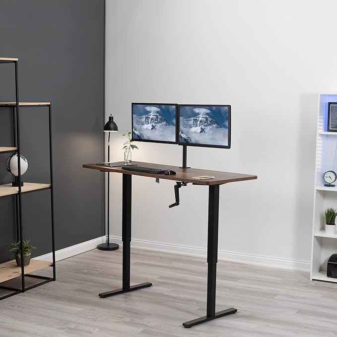 VIVO Manual Height Adjustable 60 x 24 inch Stand Up Desk, Rustic Vintage Brown Solid One-Piece Table Top, Black Frame, Standing Workstation with Foldable Handle, DESK-KIT-MB6N