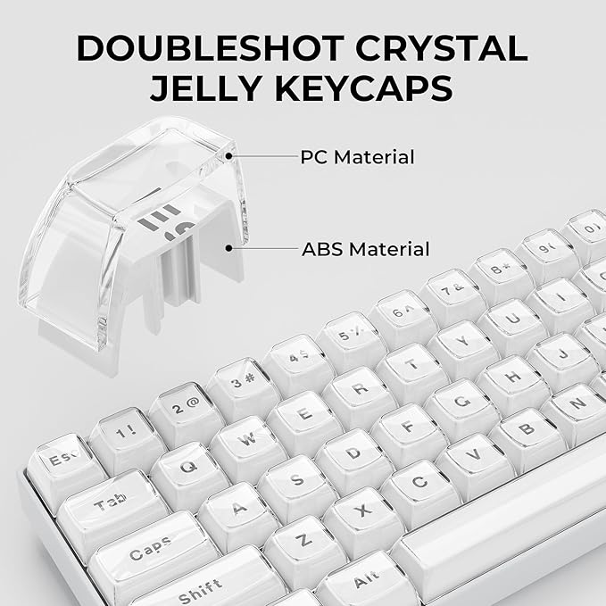 XVX White Crystal Jelly Keycaps, Clear Translucent Keyboard Keycaps OEM Profile Keycap Set Compatible with 61/68/84/87/98/100 ANSI Layout MX Switches Mechanical Keyboard