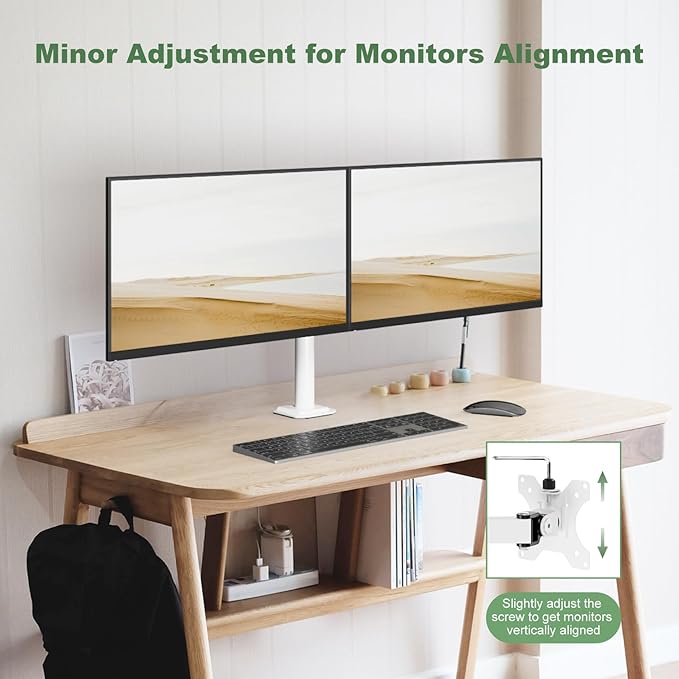 Dual Monitor Mount Stand for Two 17"-32" Flat/Curved Computer Screens, Fully Adjustable Dual Monitor Arms Hold up to 17.6lbs, VESA 75x75/100x100mm, C-Clamp/Grommet Base, White