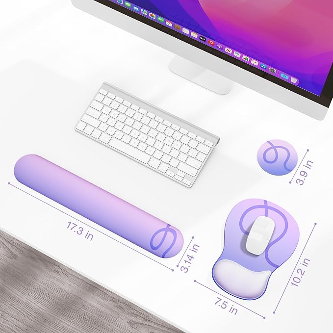 Ospelelf Keyboard Wrist Rest Set with Ergonomic Mouse Pad - 3-in-1 Memory Foam Support for Pain Relief, Office & Gaming with Coaster Purple
