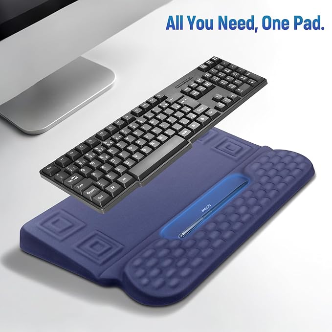 MOSISO Wrist Rest with Keyboard Stand, 3-in-1 Ergonomic Keyboard Riser Holder Lifter Tray with Wrist Pad&Pen Slot, Non-Slip Base Pain Relief&Easy Typing Pad with Memory Foam for Home Office, Navy Blue