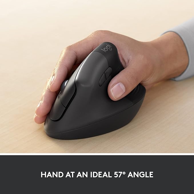 Logitech Lift for Business, Vertical Ergonomic Mouse, Wireless, Bluetooth or Secured Logi Bolt USB, Quiet clicks, Globally Certified, Windows/Mac/Chrome/Linux - Graphite