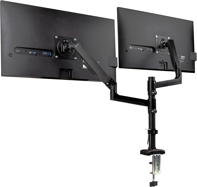 Mind Reader Dual Monitor Arm for 13–32 Inch Screens, Gas Spring VESA Desk Mount, ±180° Rotation, ±65° Tilt, ±180° Swivel, Holds up to 19.8 lbs Each, Integrated Cable Management, Black