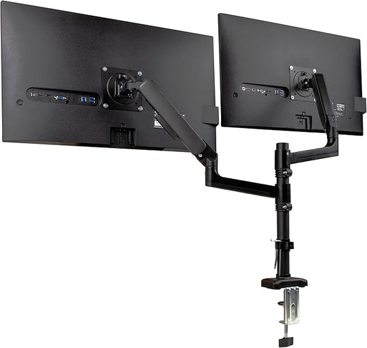 Mind Reader Dual Monitor Arm for 13–32 Inch Screens, Gas Spring VESA Desk Mount, ±180° Rotation, ±65° Tilt, ±180° Swivel, Holds up to 19.8 lbs Each, Integrated Cable Management, Black