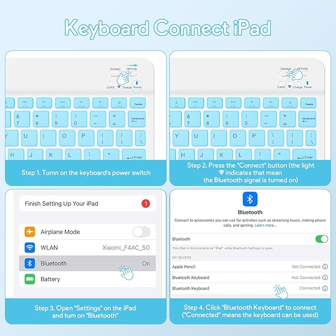 YBING Bluetooth Keyboard Case for iPad 10th Gen 10.9 inch (2022) & 11th Gen (A16, 2025), 7-Color Backlit Detachable Keypad & Rotatable Magnetic Case with Pencil Holder (Blue)