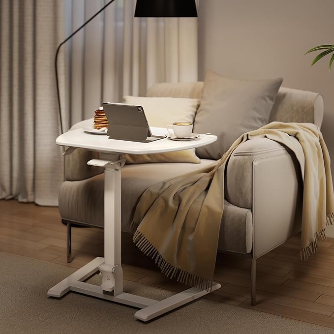 ROMOON Folding Small Standing Desk with Wheels, No-Assembly Portable Sit-Stand Laptop Cart, Adjustable Height Rolling Space Saving Workstation for Home Office, Small Space (White)