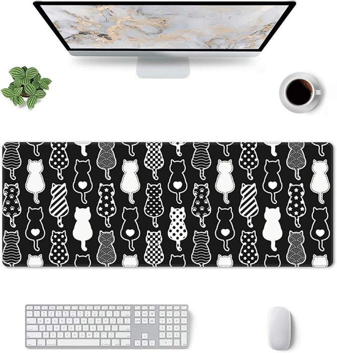 Cute Cat Desk Mat Large Gaming Mouse Pad Cute Cat Extended Mousepad Big in Laptop Computer Mouse Keyboard Mat for Office Desk Decor 31.5x12 in