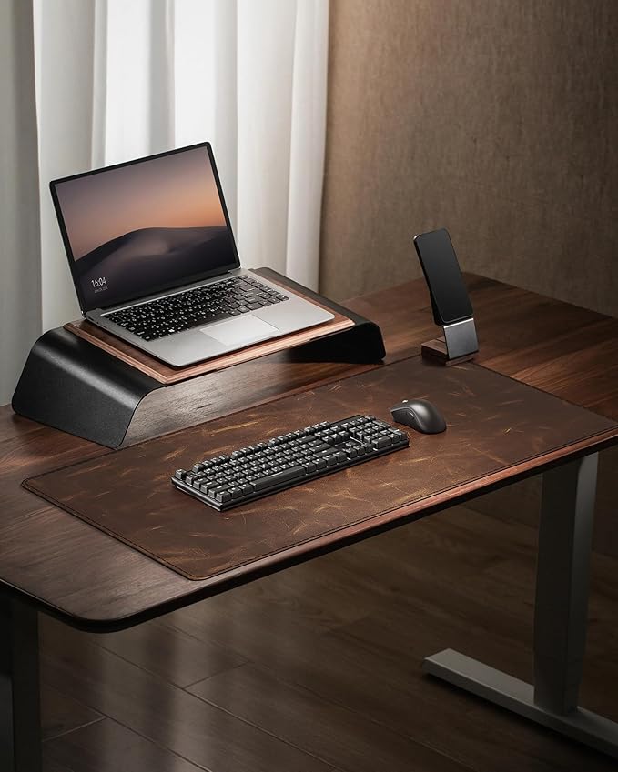 YSAGi Leather Desk Mat, 23.6"x13.8"Real Leather Desk Pad, 2mm Thick Desk Blotter with Stiched line,Oil-Wax Feel Mouse pad and Self-Healing Laptop Pad for Home & Office(Classic Dark Brown)