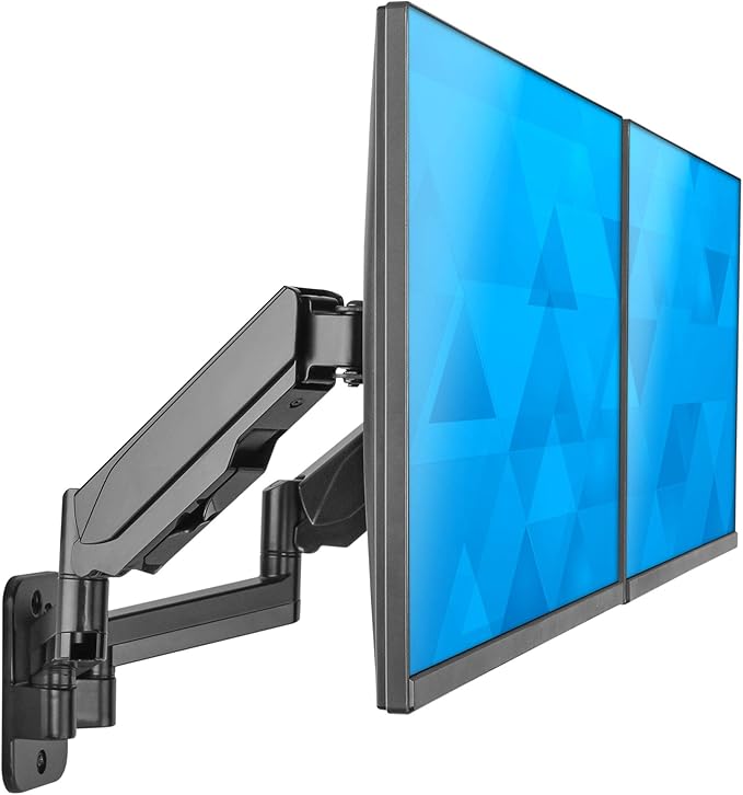 Mount-It! Dual Monitor Wall Mount Bracket - Double Computer Monitor Wall Mount With Two Height Adjustable Full Motion Arms Tilt up to 17" - 32" Inch Screens with 75, 100 VESA Patterns, 19.8 Lb Per Arm