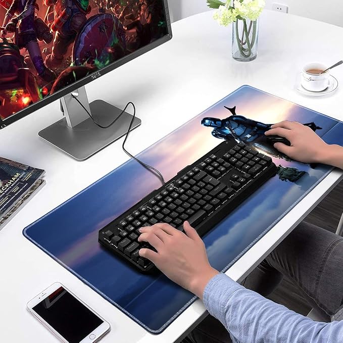 Mouse Pad Blue Sky Cute Design Stitched Edge Mousepad Non-Slip Rubber Desk Pad Funny Table Mat for Gaming and Gift(13.8 x 31.5 Inch)