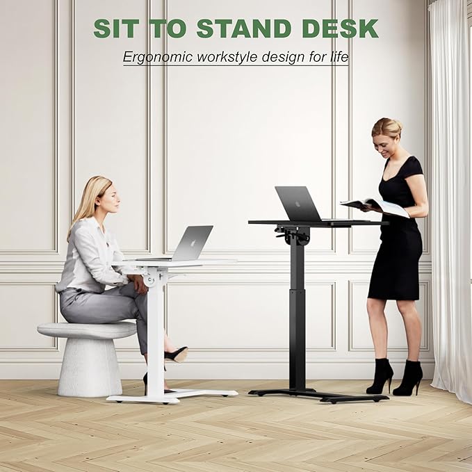 Adjustable Overbed Bedside Table - 90° Tiltable Mobile Standing Desk Portable Rolling Computer Cart Movable Desk for Laptop Bed Sofa Side Table Hospital Home Use(15.8" W x 31.5" D, Black)