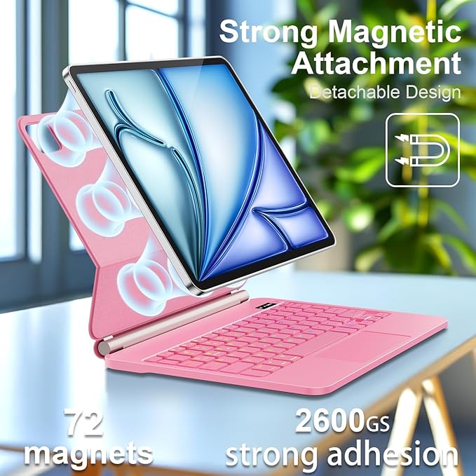 for iPad Air 11 inch Case with Keyboard (M4/M3/M2,2026/ 2025/2024), iPad Pro 11 (4th/3rd/2nd/1st Gen) & Air 5/4th,Magic-Style Magnetic Case Keyboard with 7-Color Backlight, Multi-Touch Trackpad