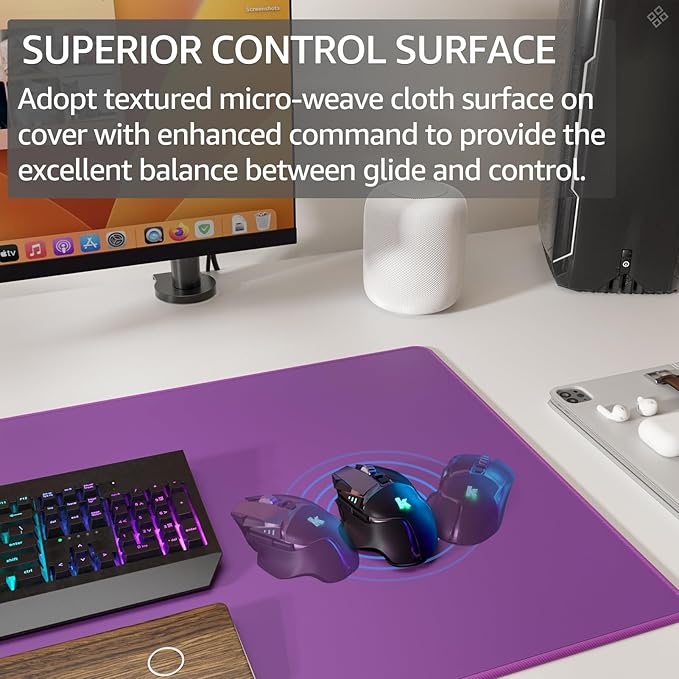 KTRIO Large Gaming Mouse Pad Desk Mat, Superior Micro-Weave Cloth, Non-Slip Rubber Base, Stitched Edges, Water-Resistant, for Gamer, Office & Home, 31.5 x 15.7 Inch，Violet Purple